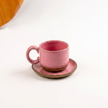 Xícara  Alça Arco em cerâmica artesanal — tamanho 100ML, argila Flocos, esmalte Rosa Barbie
