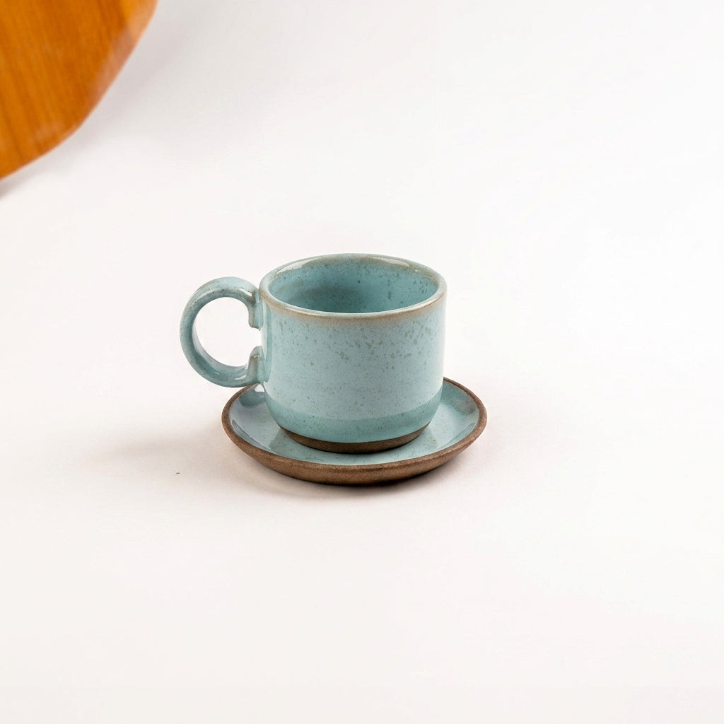 Xícara  Alça Arco em cerâmica artesanal — tamanho 180ML, argila Cappuccino, esmalte Jujuba