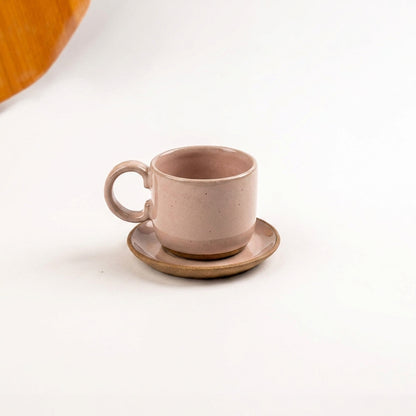 Xícara  Alça Arco em cerâmica artesanal — tamanho 180ML, argila Cappuccino, esmalte Nude