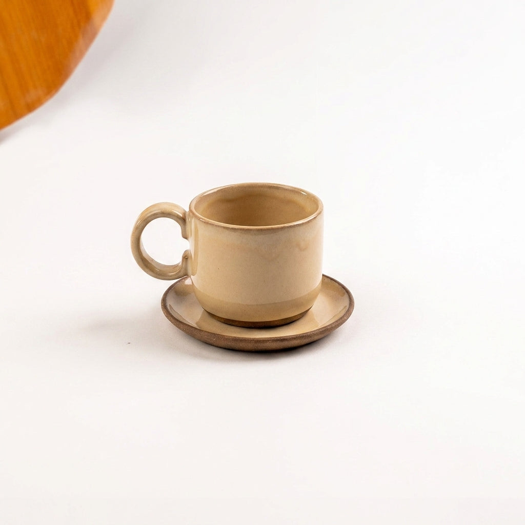 Xícara  Alça Arco em cerâmica artesanal — tamanho 180ML, argila Cappuccino, esmalte Pedra Sabão