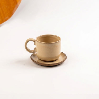 Xícara  Alça Arco em cerâmica artesanal — tamanho 180ML, argila Cappuccino, esmalte Pedra Sabão