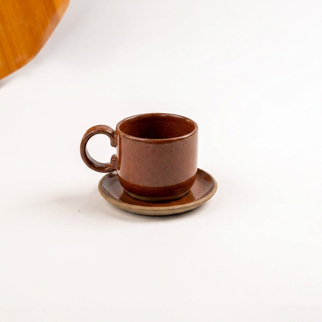 Xícara  Alça Arco em cerâmica artesanal — tamanho 180ML, argila Cappuccino, esmalte Sol de Terracota