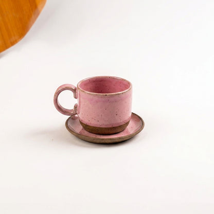 Xícara  Alça Arco em cerâmica artesanal — tamanho 180ML, argila Flocos, esmalte Rosa Barbie
