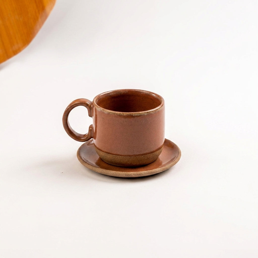Xícara  Alça Arco em cerâmica artesanal — tamanho 250ML, argila Cappuccino, esmalte Sol de Terracota