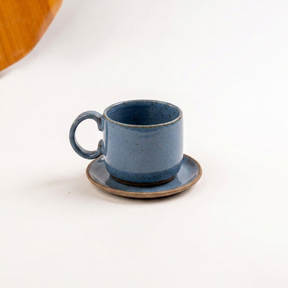Xícara  Alça Arco em cerâmica artesanal — tamanho 250ML, argila Flocos, esmalte Azul Safira