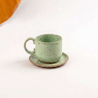 Xícara  Alça Arco em cerâmica artesanal — tamanho 250ML, argila Flocos, esmalte Verde Menta