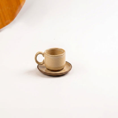 Xícara  Alça Arco em cerâmica artesanal — tamanho 50ML, argila Cappuccino, esmalte Pedra Sabão