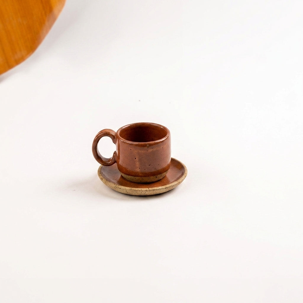 Xícara  Alça Arco em cerâmica artesanal — tamanho 50ML, argila Flocos, esmalte Sol de Terracota