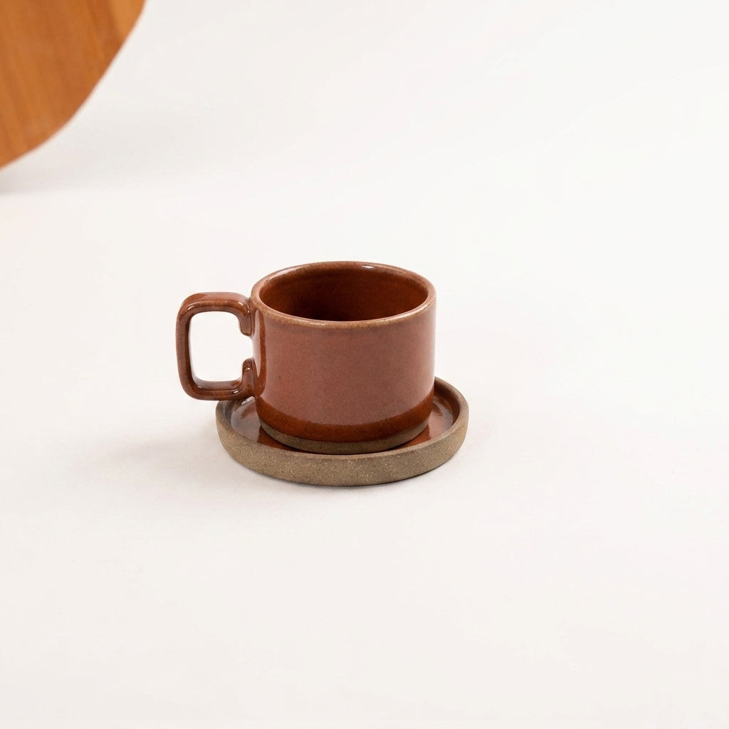 Xícara Borda Reta em cerâmica artesanal — tamanho 180ML, argila Cappuccino, esmalte Sol de Terracota