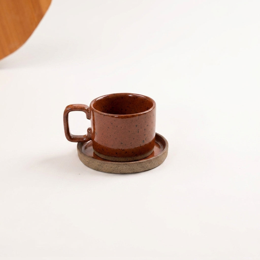 Xícara Borda Reta em cerâmica artesanal — tamanho 180ML, argila Flocos, esmalte Sol de Terracota