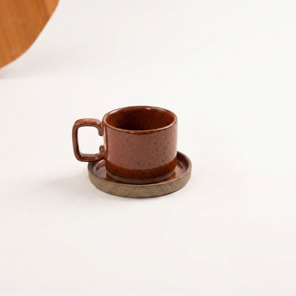 Xícara Borda Reta em cerâmica artesanal — tamanho 180ML, argila Flocos, esmalte Sol de Terracota