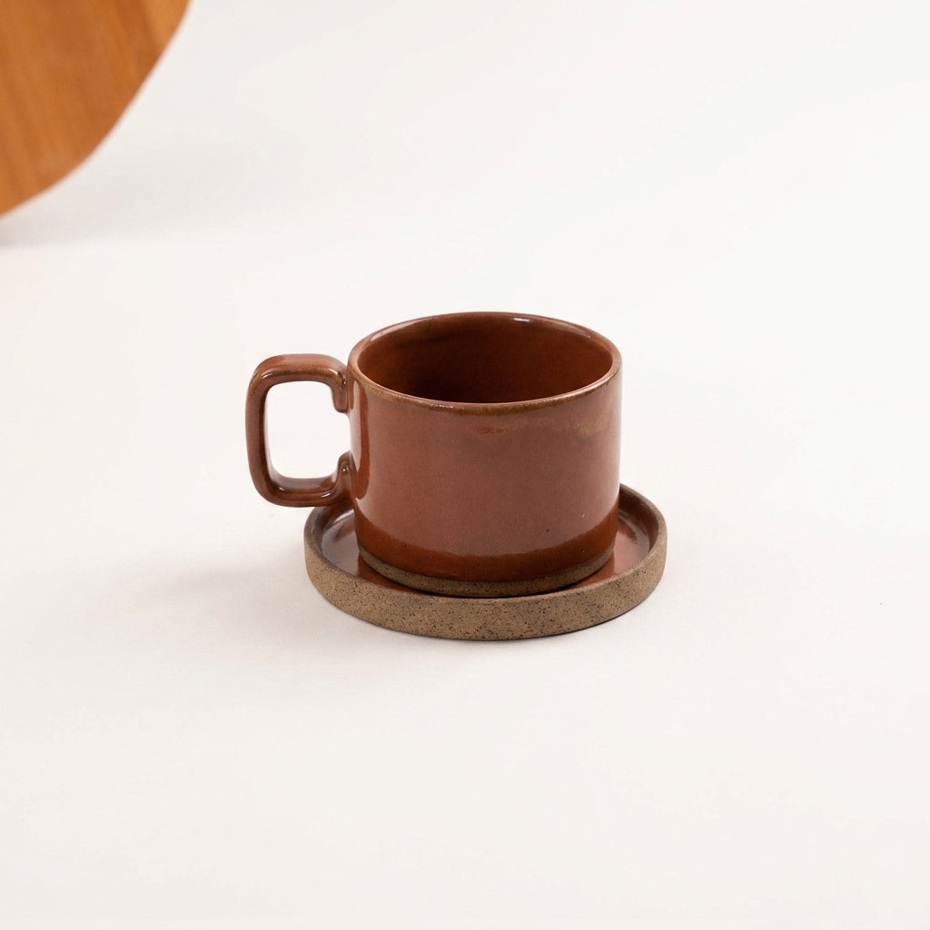 Xícara Borda Reta em cerâmica artesanal — tamanho 250ML, argila Cappuccino, esmalte Sol de Terracota