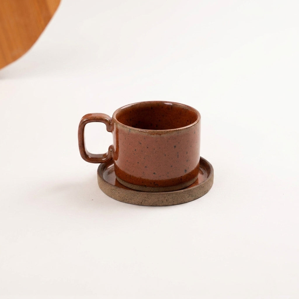 Xícara Borda Reta em cerâmica artesanal — tamanho 250ML, argila Flocos, esmalte Sol de Terracota